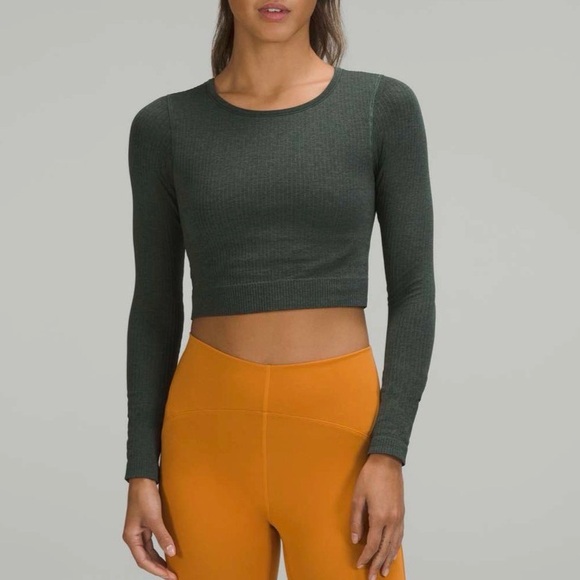 lululemon athletica Tops - Lululemon Ebb To Street Ribbed Longsleeve Shit in Smoked Spruce Green Size 10